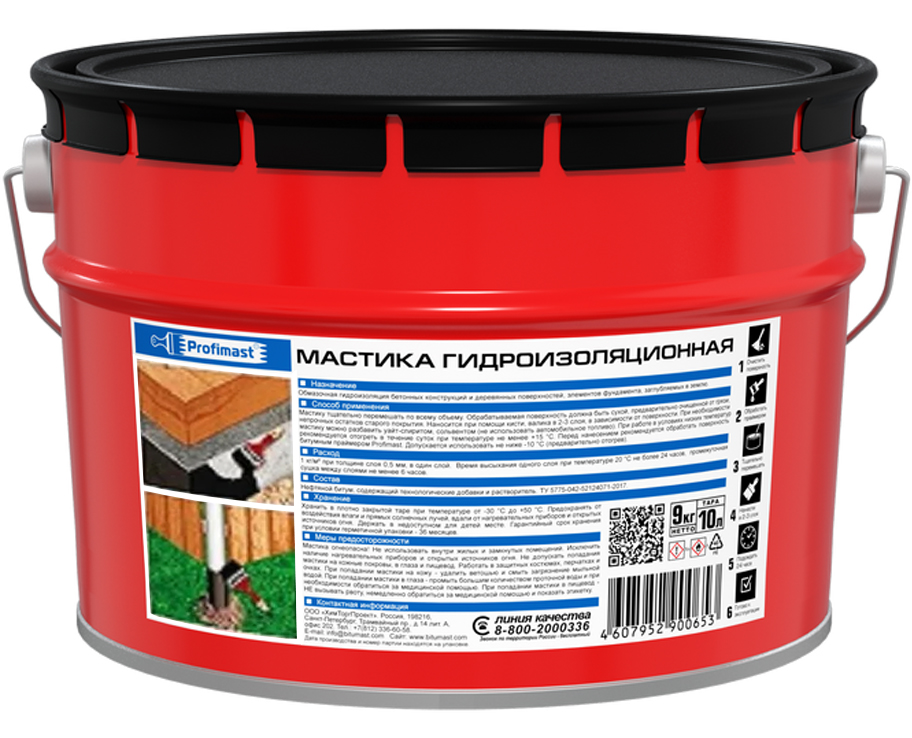 Мастика гидроизоляционная 10л/9кг Profimast  во Владимире