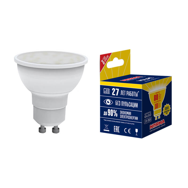 UL-00003842  Лампа светодиод.Форма "JCDR",мат.Серия Norma 3000K LED-JCDR-10W/WW/GU10/NR 4285  во Владимире