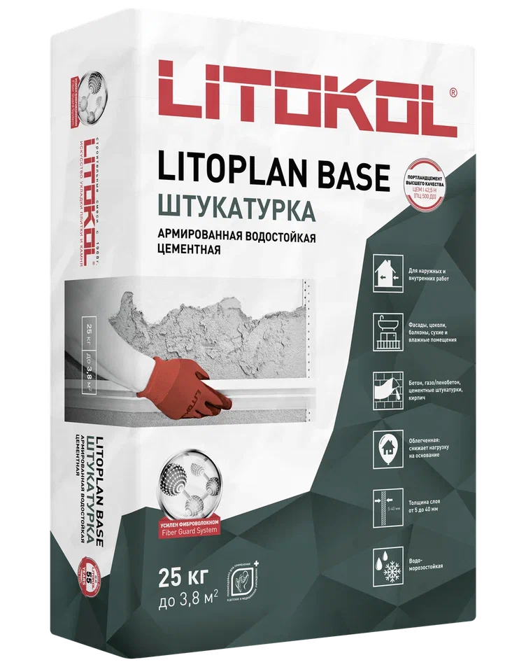 ЛИТОПЛАН БЕЙС / LITOPLAN BASE Штукатурка базовая цементная 25 кг/ 54   во Владимире