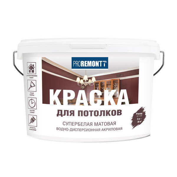 Краска для потолков PROREMONTT супербелая Л-С 3 кг  /144  во Владимире