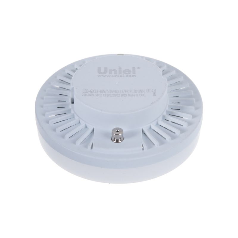 UL-00001671  Лампа светодиод, мат. Бел. свет. Картон. ТМ Uniel., LED-GX53-8W/NW/GX53/FR PLZ01WH 9179  во Владимире