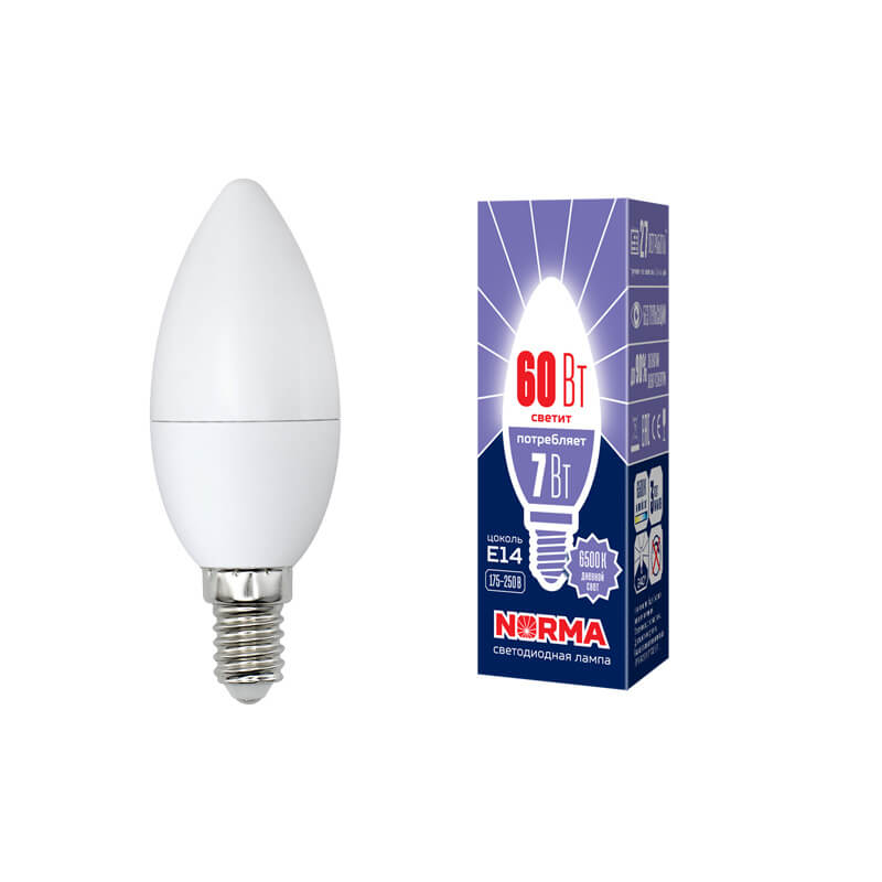 UL-00003794 Лампа светодиодная свеча матовая 6500K. Серия Norma. LED-C37-7W/DW/E14/FR/NR 4520  во Владимире