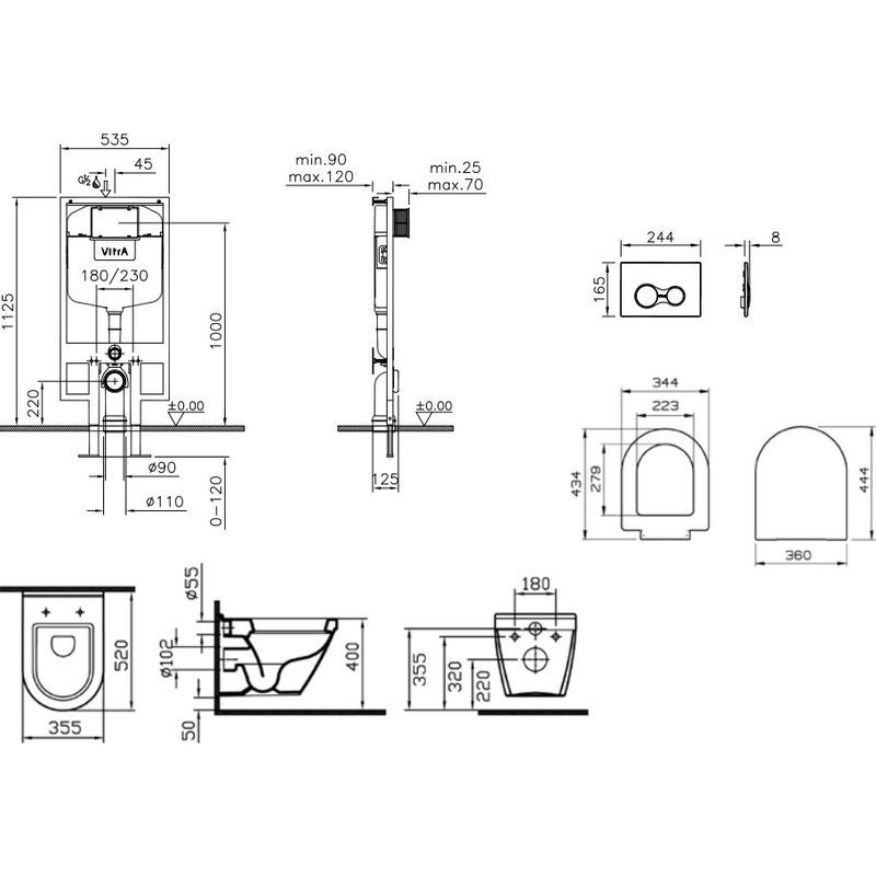 Vitra S50* инсталляц(748-5800-01)+унитаз+стульч микр.+кноп (740-0480) гл.хром, 9003В003-7200  во Владимире