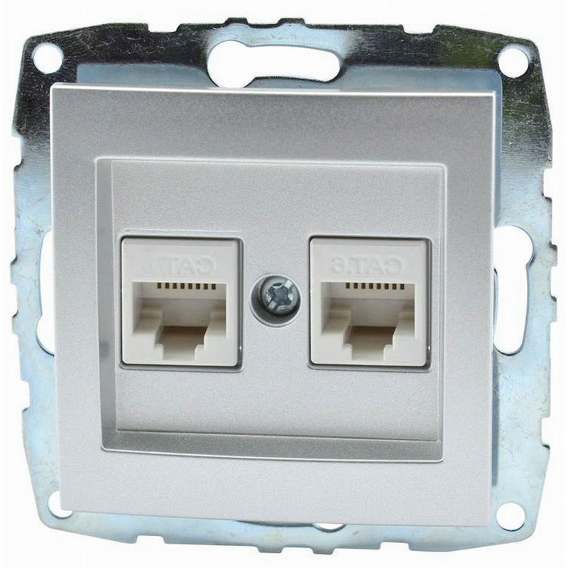 MONO L / D Механизм  Розетка 2-я Комп. (2 X Rj45 Cat 6) Серебро*  во Владимире