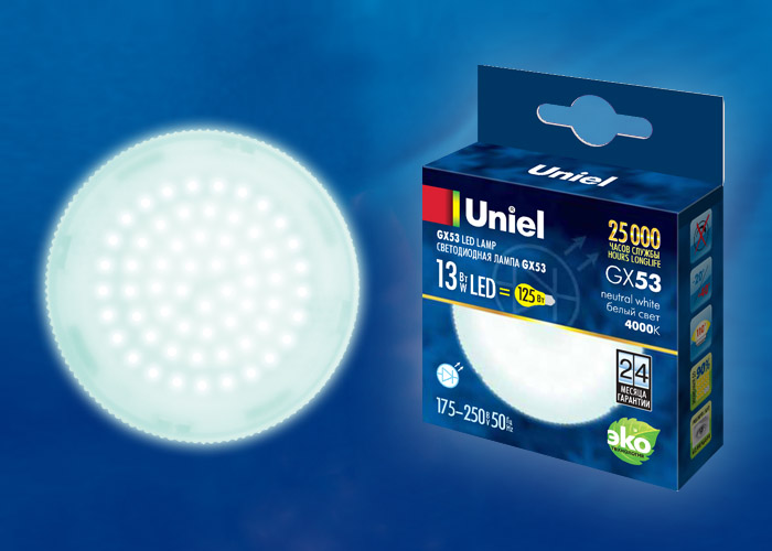 UL-00003723 Лампа светодиодная, матовая. Белый свет (4000K)LED-GX53-13W/NW/GX53/FR PLZ01WH 2960  во Владимире