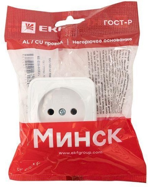 Минск Розетка 1-местная ОП 10А без заземления белая EKF  во Владимире