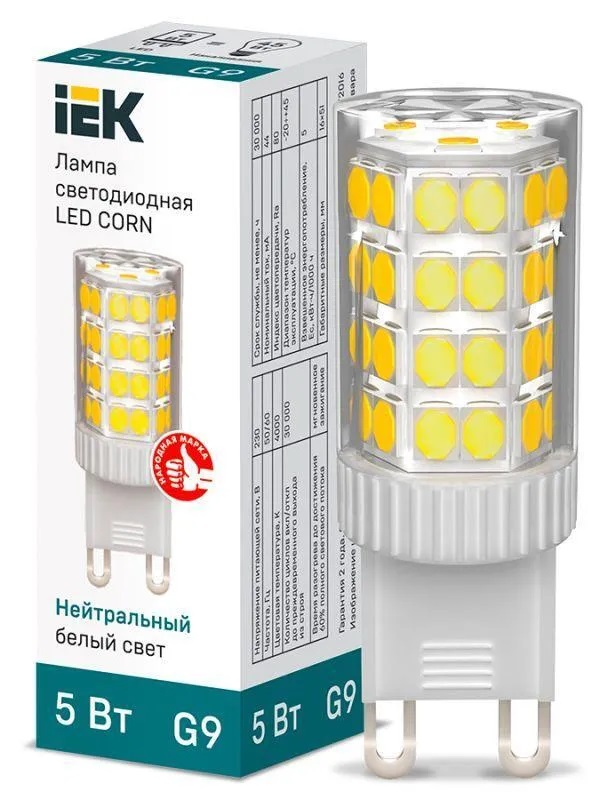 Лампа светодиодная CORN капсула 5Вт 230В 4000К керамика G9 (IEK)  во Владимире