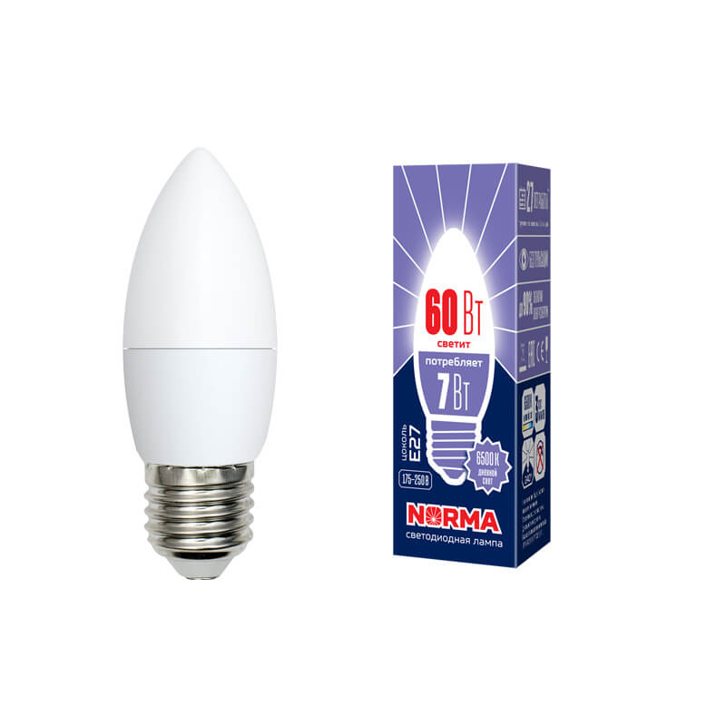 UL-00003797 Лампа светодиодная свеча матовая. Серия Norma 6500K LED-C37-7W/DW/E27/FR/NR 4551  во Владимире