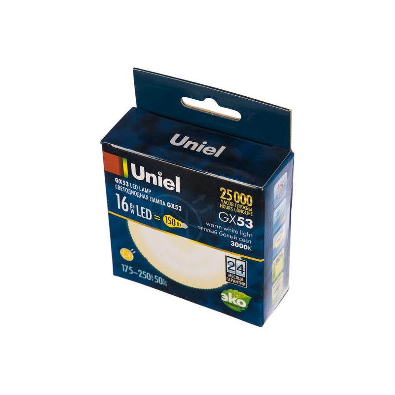 LED-GX53-16W/WW/GX53/FR PLZ01WH Лампа светодиодная, матовая. Теплый белый свет (3000K). Картон. ТМ U  во Владимире