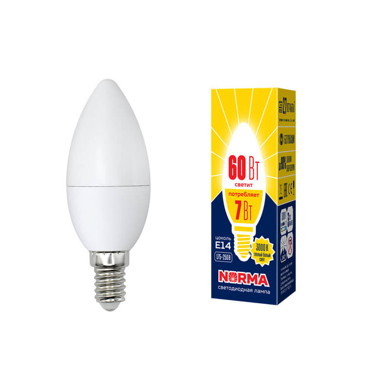 UL-00003796 Лампа светодиодная свеча матовая. Серия Norma 3000K LED-C37-7W/WW/E14/FR/NR 4643  во Владимире