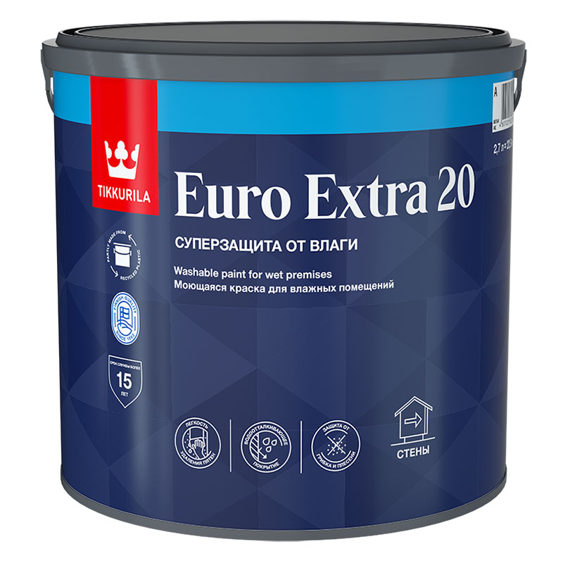 EURO EXTRA-20  А  2,7 Л КРАСКА  МОЮЩАЯСЯ ДЛЯ ВЛАЖНЫХ ПОМЕЩЕНИЙ /1  во Владимире
