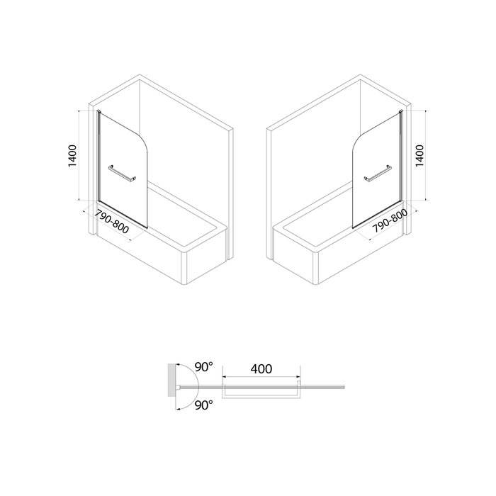 Шторка на ванну Стеклянная 790-800х1400 мм IDDIS Ray RAY6CS8i90   во Владимире