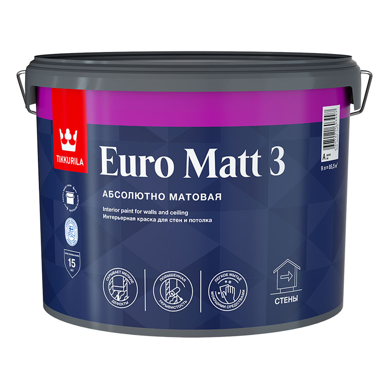 EURO MATT 3 С гл/мат 9л Краска интерьерная  во Владимире