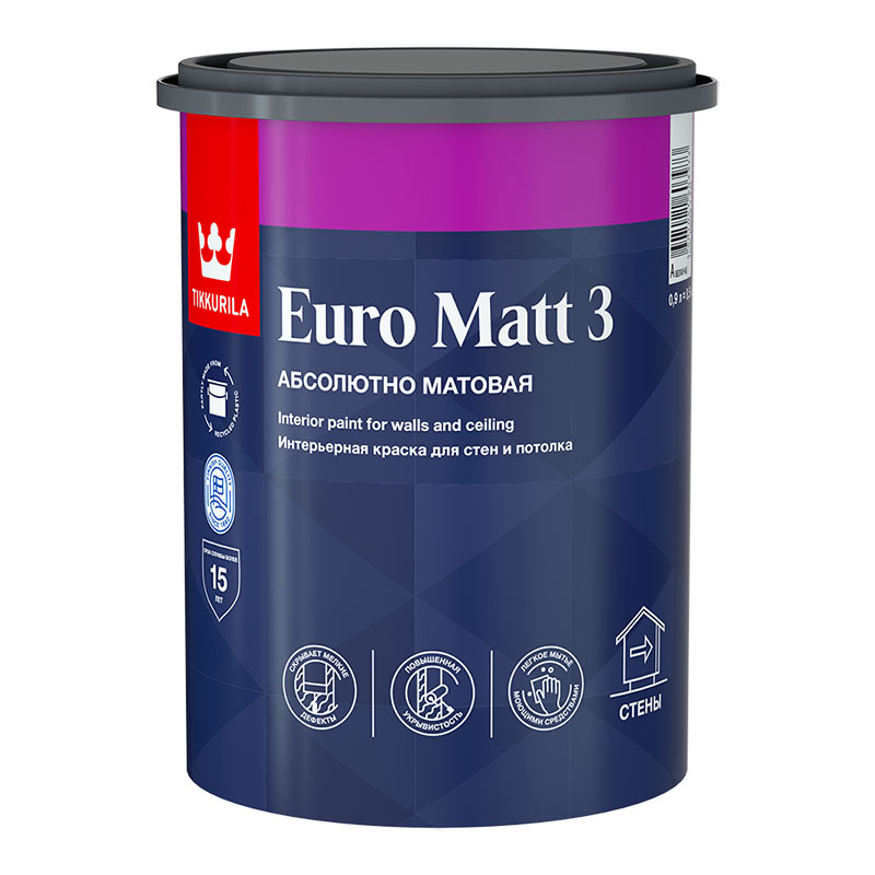 EURO MATT 3 А гл/мат 0,9л Краска интерьерная /6  во Владимире