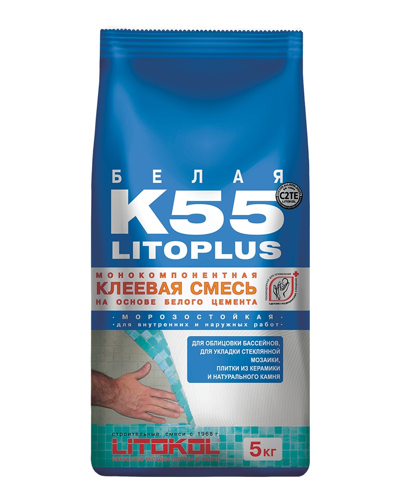 K55 LITOKOL 5 КГ (класс С2 TЕ) – БЕЛЫЙ клей для стеклянной, керамической и каменной мозаики (5 кг)  во Владимире