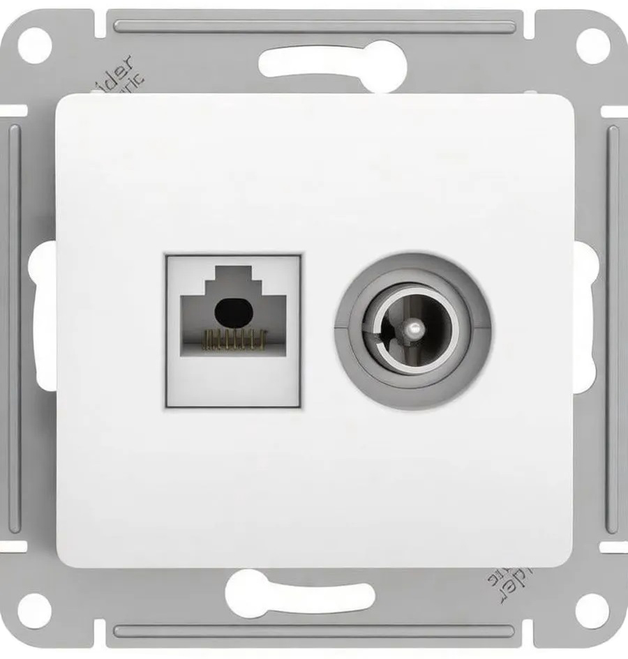 GSL000189 Розетка двойная ТВ + компьютерная RJ45, кат. 5Е, белый GLOSSA  во Владимире
