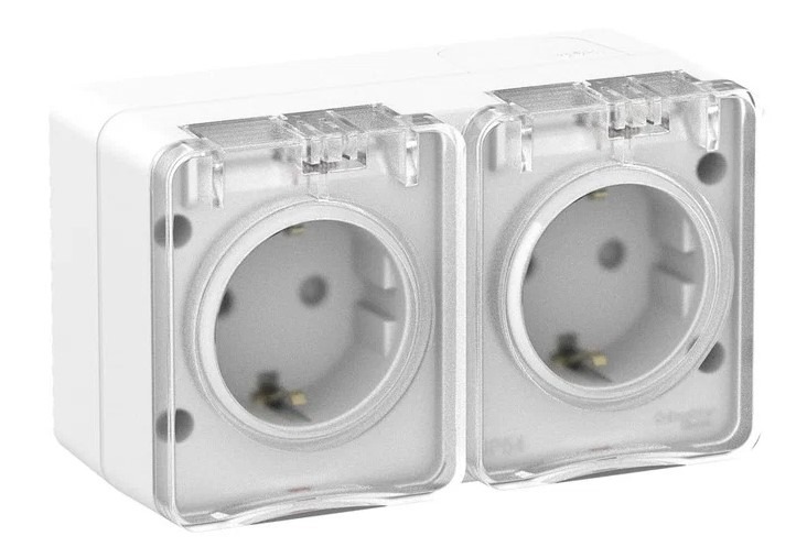 ATN540126 Розетка двойная с/з со шторками IP54 16А 250B белый AtlasDesign Profi54 SE (Systeme))   во Владимире