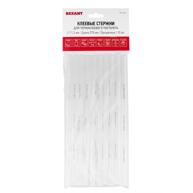 09-1270 Стержни клеевые REXANT Ø 11 мм, 270 мм, прозрачные (10 шт./уп.) (хедер)  во Владимире