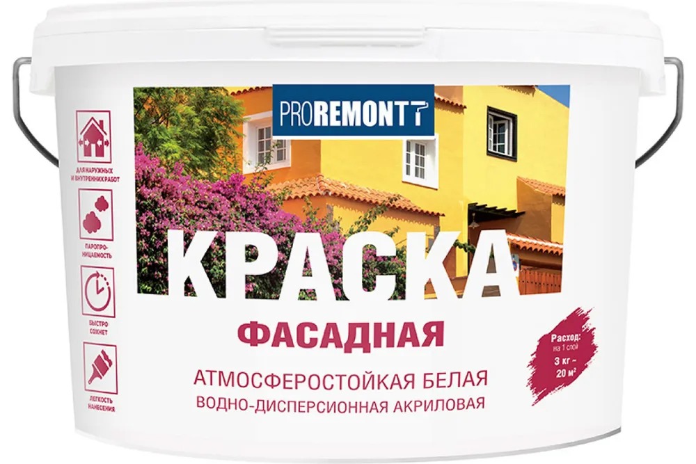 Краска фасадная "PROREMONTT" белый   3кг /144  во Владимире
