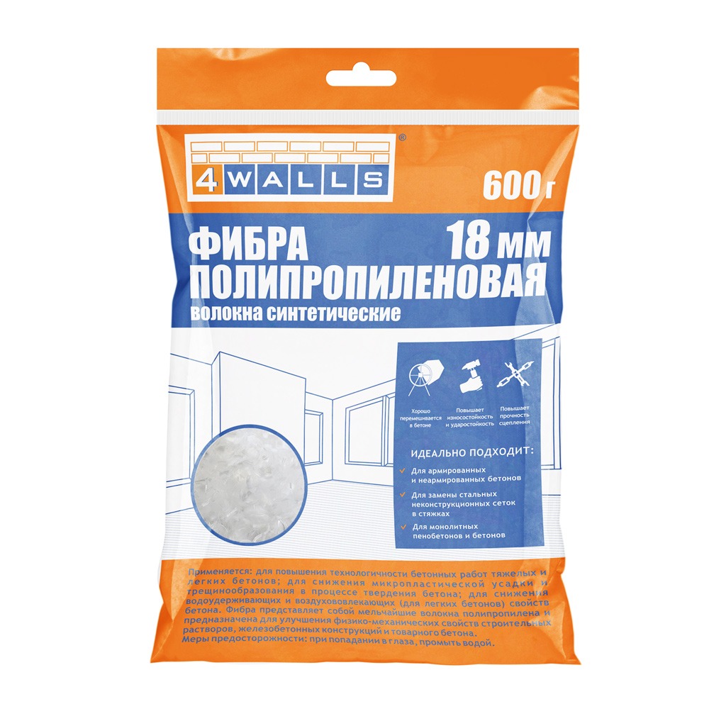 FBV003V ФИБРА ПОЛИПРОПИЛЕНОВАЯ, размер 18мм 600гр 4WALLS/12  во Владимире