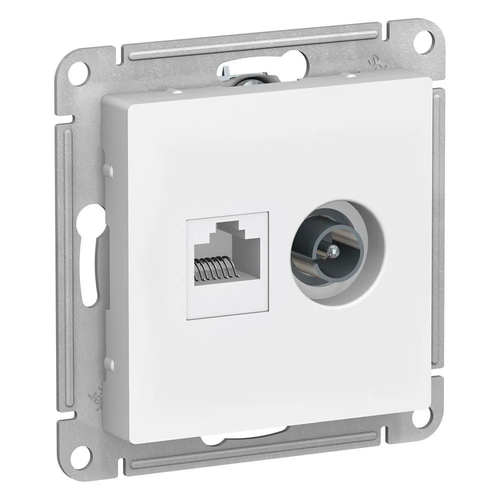 ATN000189 Розетка двойная ТВ + компьютерная RJ45 категория  5Е ATLASDESIGN белый  во Владимире