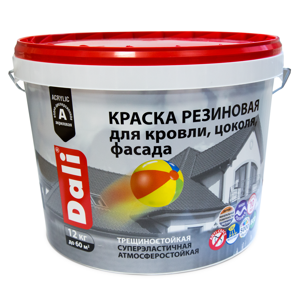 Краска ДАЛИ резиновая д/кровли,цоколя,фасадов  12 кг красно-коричневый    1/44  во Владимире