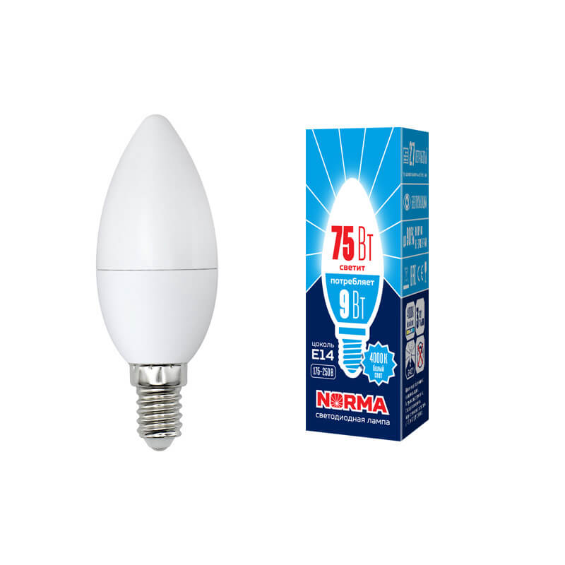 UL-00003803 Лампа светодиодная свеча матовая. Серия Norma 4000K LED-C37-9W/NW/E14/FR/NR 3868  во Владимире
