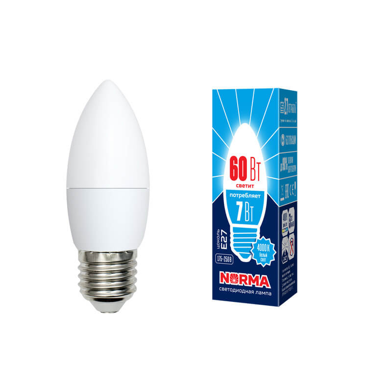 UL-00003798 Лампа светодиодная свеча мат. Серия Norma 4000K LED-C37-7W/NW/E27/FR/NR 4612  во Владимире