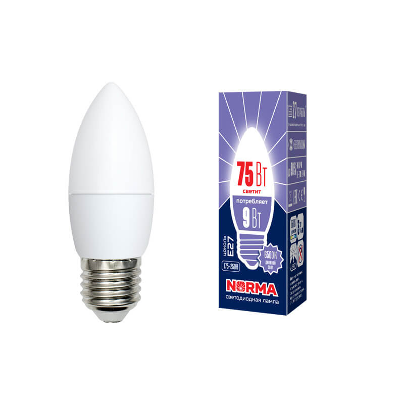 UL-00003805 Лампа светодиодная свеча матовая. Серия Norma 6500K LED-C37-9W/DW/E27/FR/NR 3837  во Владимире