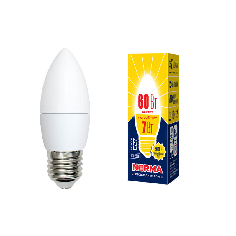 UL-00003799 Лампа светодиодная свеча матовая. Серия Norma 3000K LED-C37-7W/WW/E27/FR/NR 4674  во Владимире