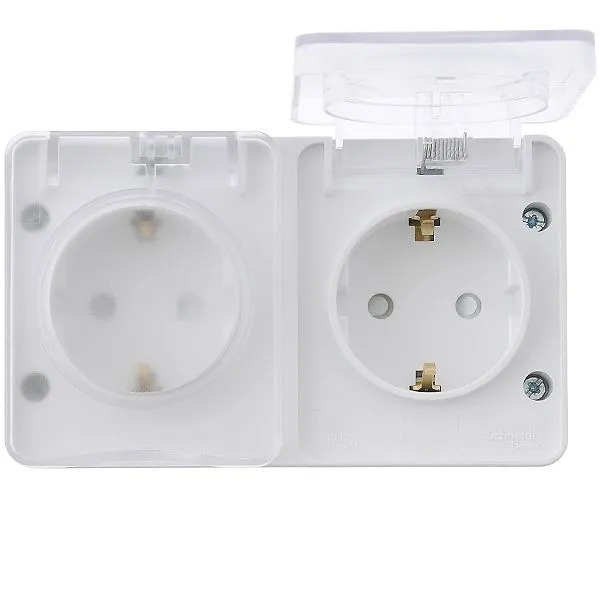 ATN540126 Розетка двойная с/з со шторками IP54 16А 250B белый AtlasDesign Profi54 SE (Systeme))   во Владимире