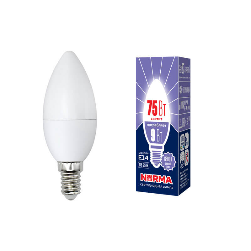 UL-00003802 Лампа светодиодная свеча матовая Серия Norma 6500K LED-C37-9W/DW/E14/FR/NR 3806  во Владимире