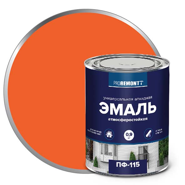 Эмаль ПФ-115 "PROREMONT"   0.9  кг оранж. 10/640  во Владимире