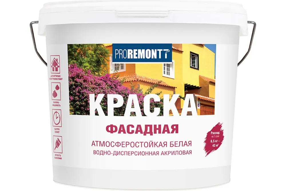 Краска фасадная "PROREMONTT" белый   6.5кг Л-С  /72  во Владимире