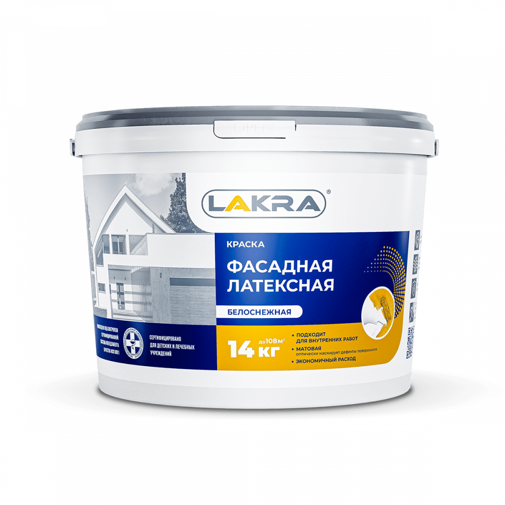 Краска фасадная латексная белоснежная  14кг ЛАКРА 1/11/44  во Владимире