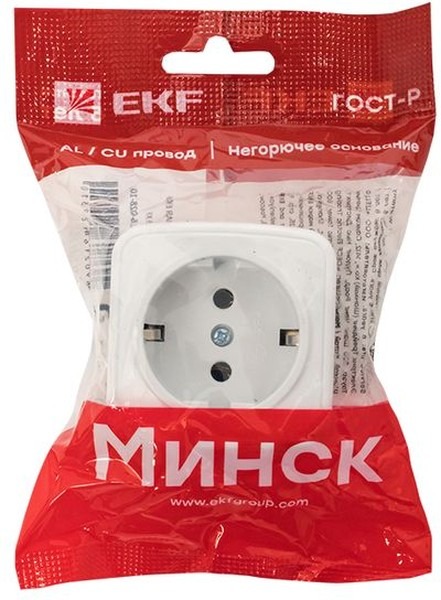 Минск Розетка 1-местная ОП 16А с заземлением белая EKF  во Владимире