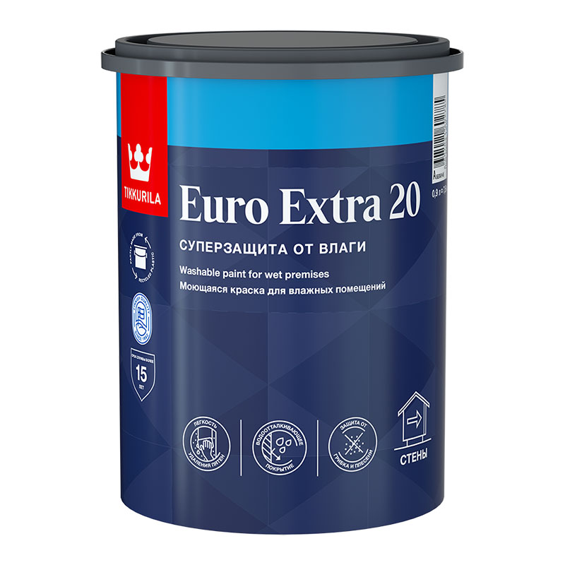 EURO EXTRA-20  А  0,9 Л КРАСКА  МОЮЩАЯСЯ ДЛЯ ВЛАЖНЫХ ПОМЕЩЕНИЙ /6  во Владимире
